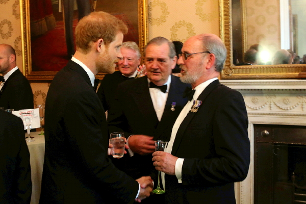 Rob Hoole with Prince Harry at Vernon Monument Dinner at Trinity House 19 July 2017