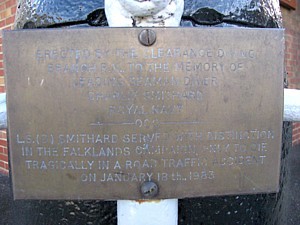 Upper plaque on Charlie Smithard memorial outside DDS