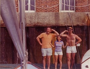 Doug Barlow and George Buntrock flank Brenda (a nurse) in Vernon Creek, HMS Nelson