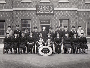 HMS Vernon's Sailing Team in front of Admin Building c.1949