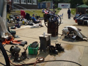 Historical diving gear ready for action