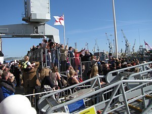 The crowded grandstand on the jetty