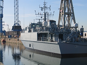 HMS Ramsy back in the water at Rosyth