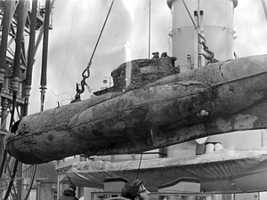 Welman midget submarine recovered by HMS Reclaim in Rothesay Bay, January 1973