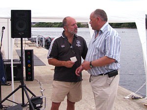 Paul Jones accepting MWA cheque for Project Vernon from Ian 'Herman' Gearing