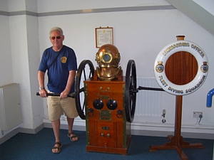 Mike Ey in foyer of Fleet Diving HQ at Horsea Island