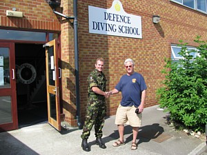 Lt Tim O'Neill RN with Mike Ey outside Defence Diving School