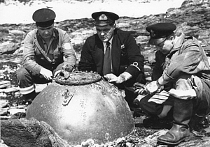 Albert Strange with Gunner(T) (later Lt Cdr) Stuart Honour and unknown Petty Officer