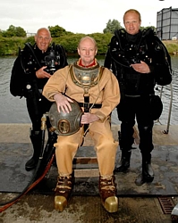 Vice Admiral Richard Ibbotson flanked by LS(D) Ian Rigg and Lt Cdr Soapy Watson