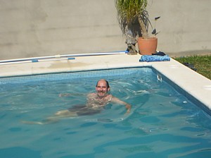 Hoole on pool cleaning duties before enjoying a rewarding swim